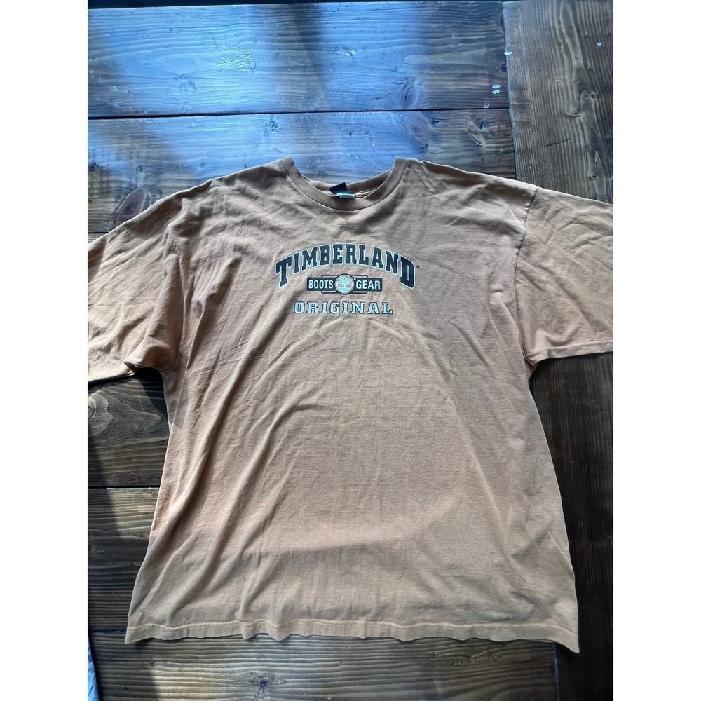 Timberland Boots Gear Original Graphic T-Shirt XXL Tan Brown Made in USA Mens